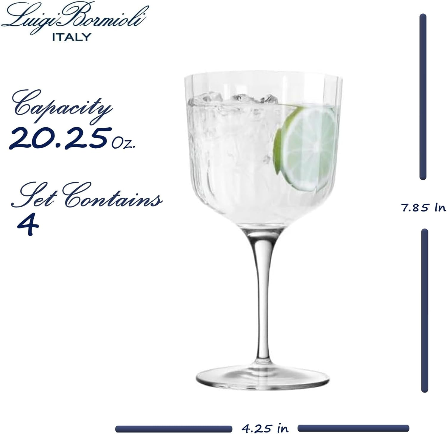 Luigi Bormioli C516 Bach Gin Glass 4-Pieces, 600 Ml Capacity, Clear, 4 Count (Pack of 1) image number 2