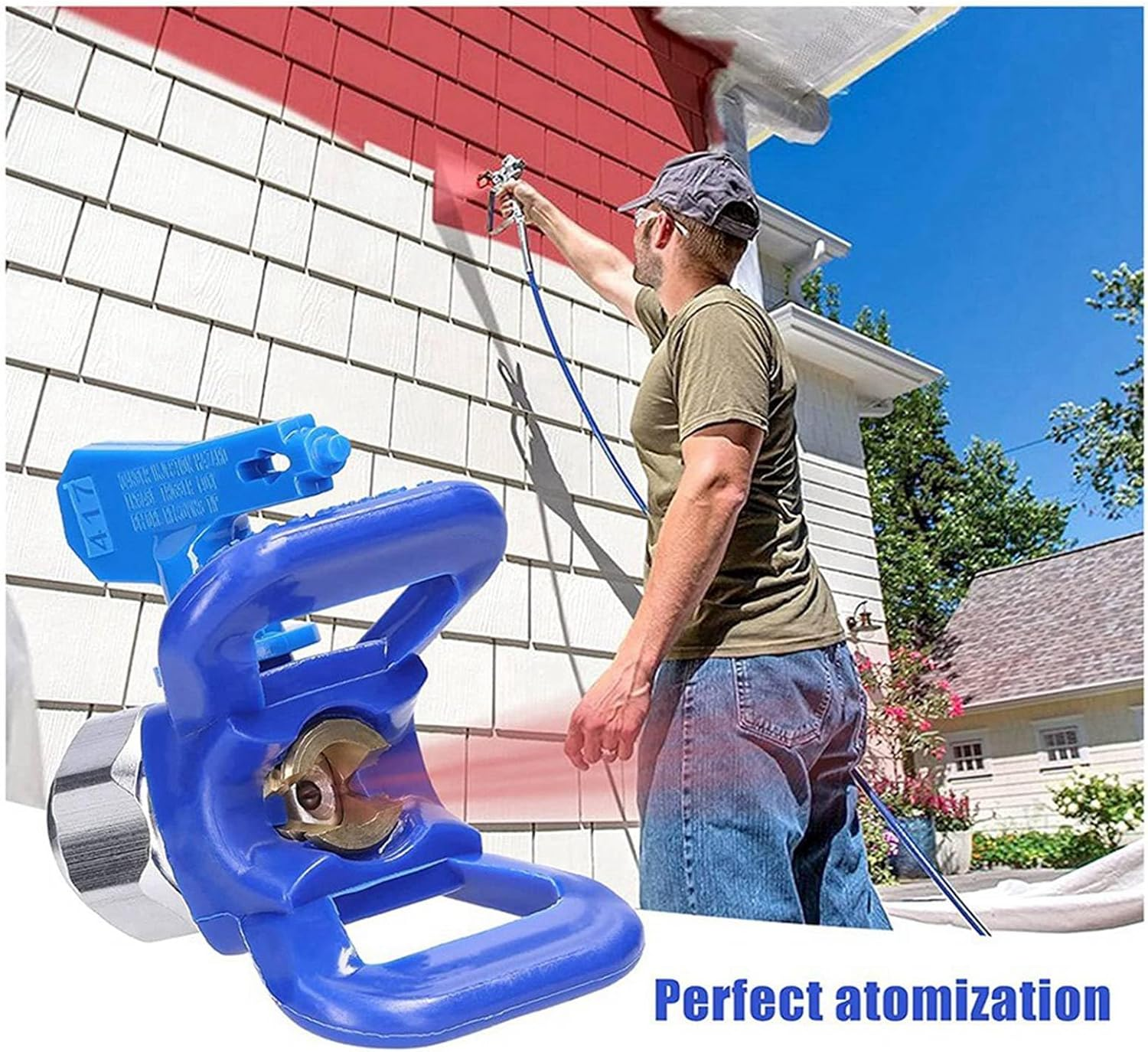 Vmitejoe 6Pc Tips Paint Sprayer Nozzle Tips Reversible Airless Blue with 2Pc Nozzle Seats for Airless Sprayer image number 2