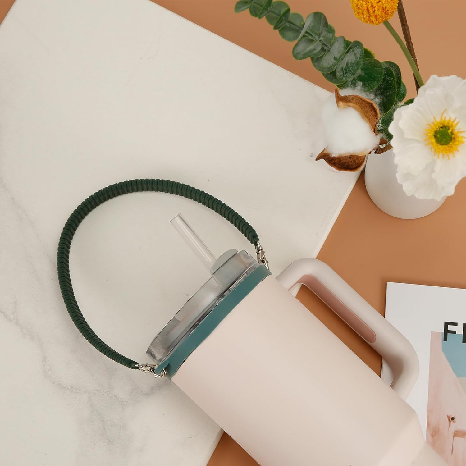 Water Bottle Handle Attachment for Stanley, Silicone Water Bottle Strap Portable Water Bottle Sling, Accessories for Most 8-40Oz Cups - Black image number 5