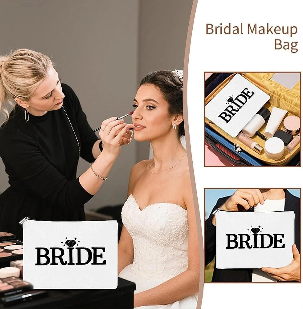 Bride Makeup Bag for Wedding Bachelorette Party Bridal Shower Gifts Bride to Be Cosmetic Purse Travel Toiletry Bag for Women Brides Bridesmaid Wedding Engagement Gift image number 4