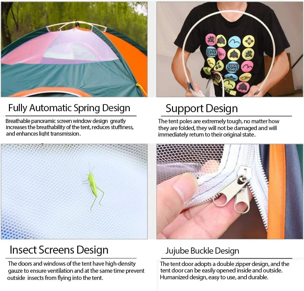 Camping Tent, 3/4 Person Pop up Camping Tent, Outdoor Easy Set up Automatic Travel Tent, Includes Pillow, Moisture-Proof Mat, Night Light, Portable Backpacking Waterproof Anti-Uv Sun Shelter Tent image number 4