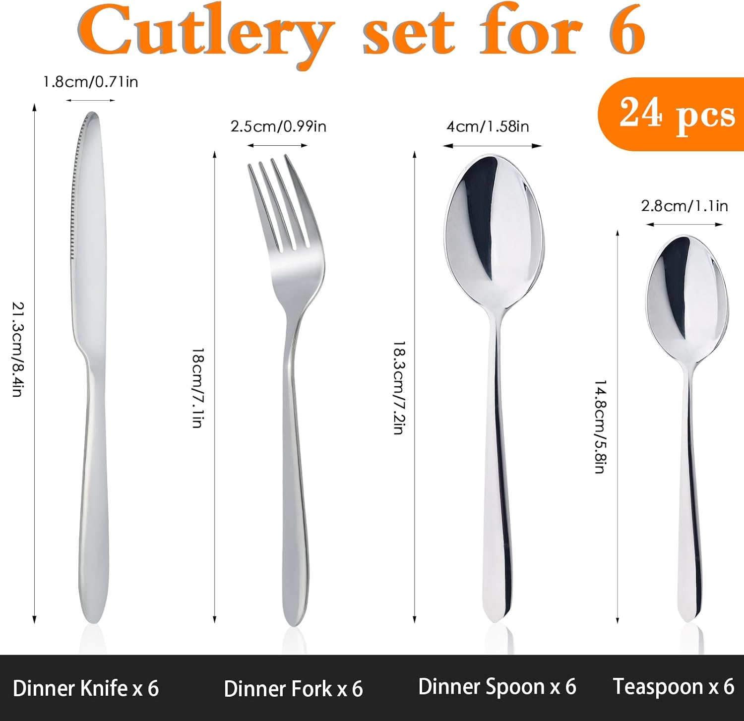 RETON 24 Piece Silverware Set, Stainless Steel Flatware Set Include Knife Fork Spoon Set, Mirror Polished Cutlery Set Service for 6, Tableware Utensil Set for Home Party Restaurant (Sliver)