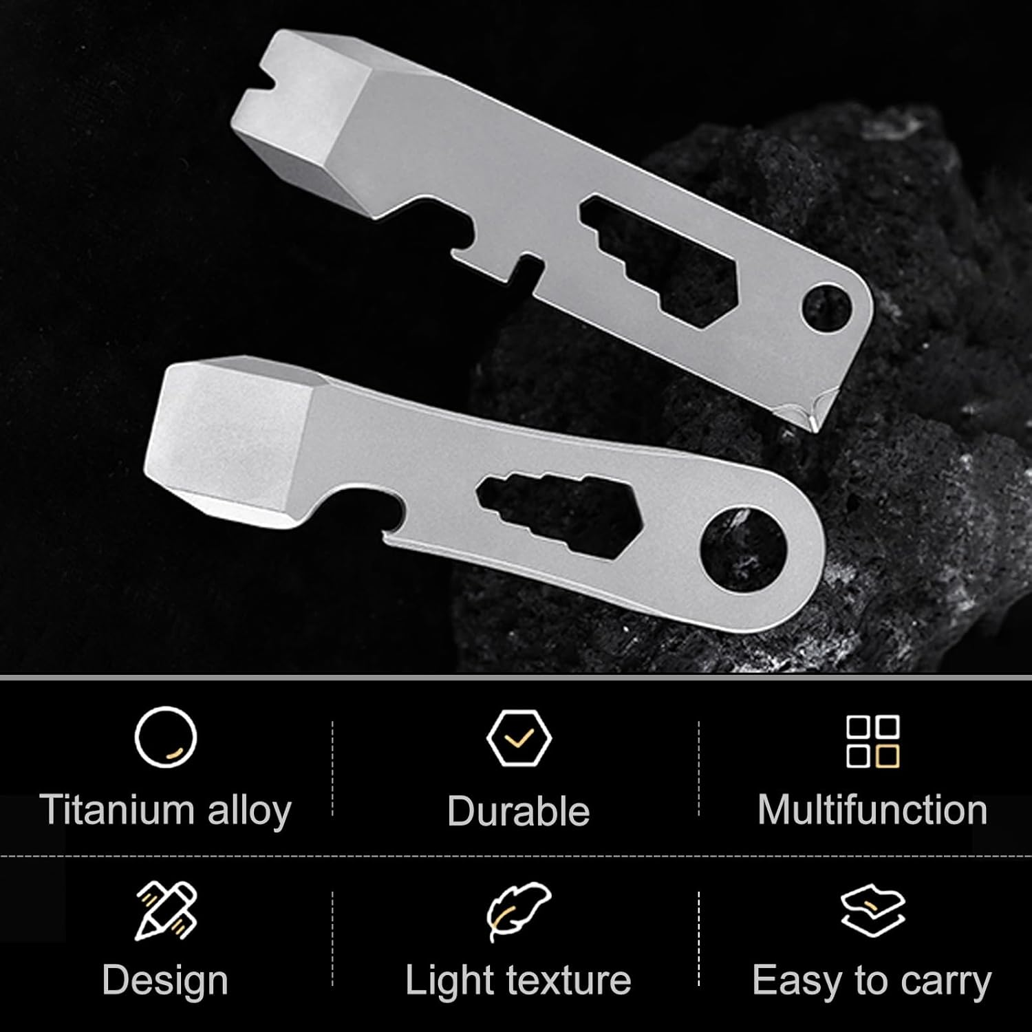 Titanium EDC Pry Bar Bottle Opener Keychain Pry Bar Nut Wrench, Screwdriver, Bicycle Hub Spoke Wrench Multi Tool, Equipment Tools for Camping, Hiking image number 3