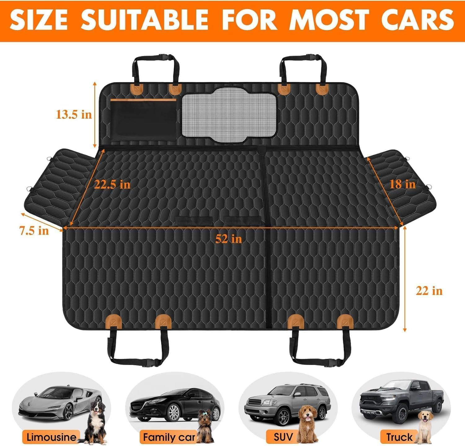 Dog Seat Cover, 6-In-1 Car Back Seat Protector for Pets, Waterproof Hammock, Suitable for Cars, Trucks, Suvs - Scratch-Resistant and Non-Slip Back Seat Pad, Dog Seat Protection image number 3