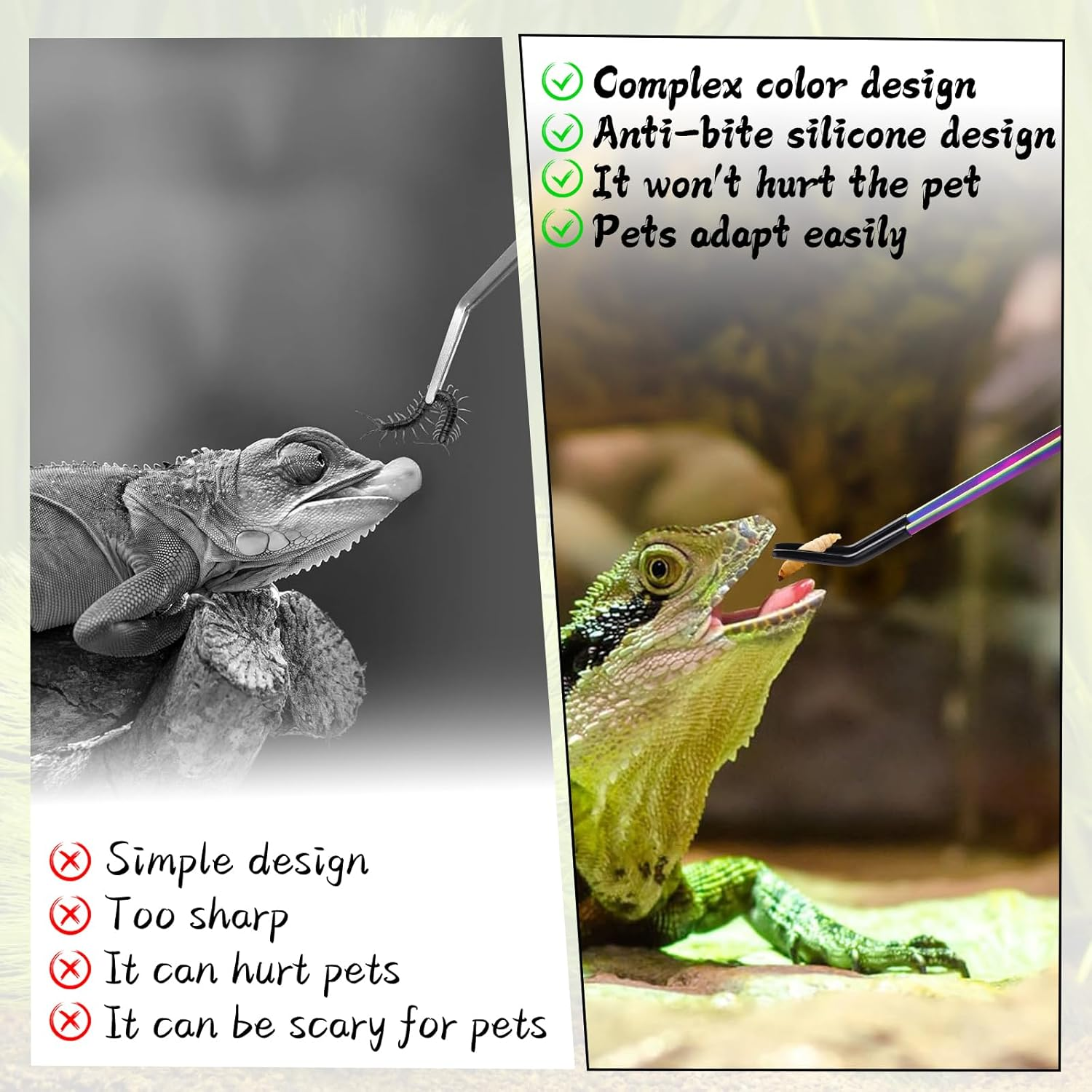 2PCS Stainless Steel Reptile Feeding Tongs with Rubber Tip, 10.6" Straight & Curved Long Tweezers, Perfect for Aquariums & Crafts - Ideal Bearded Dragon & Snake Tank Accessories, Terrarium Supplies image number 2