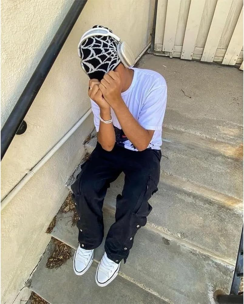 WYNAKESHU Y2K Spider Beanie Hat Beanie MEA Culpa Wireless Acrylic Knit Skull Cap Winter Warm Hats for Women Man Teenagers image number 3