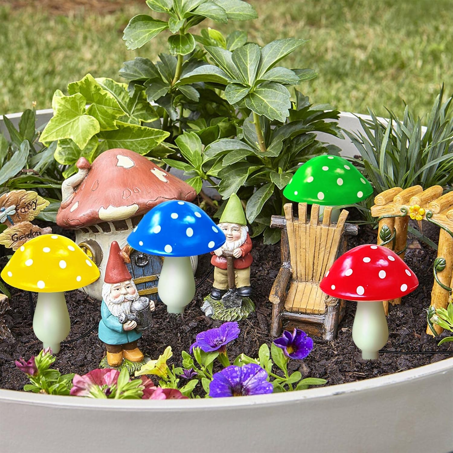 Homeleo Upgraded 8-Pack Solar Mushroom Lights for Outdoor Yard Decor, Waterproof Multi-Colored Garden Mushroom Lamp, Solar LED Fairy Lights for Backyard, Thanksgiving, Christmas, Halloween Decorations - Multi-Colored image number 3