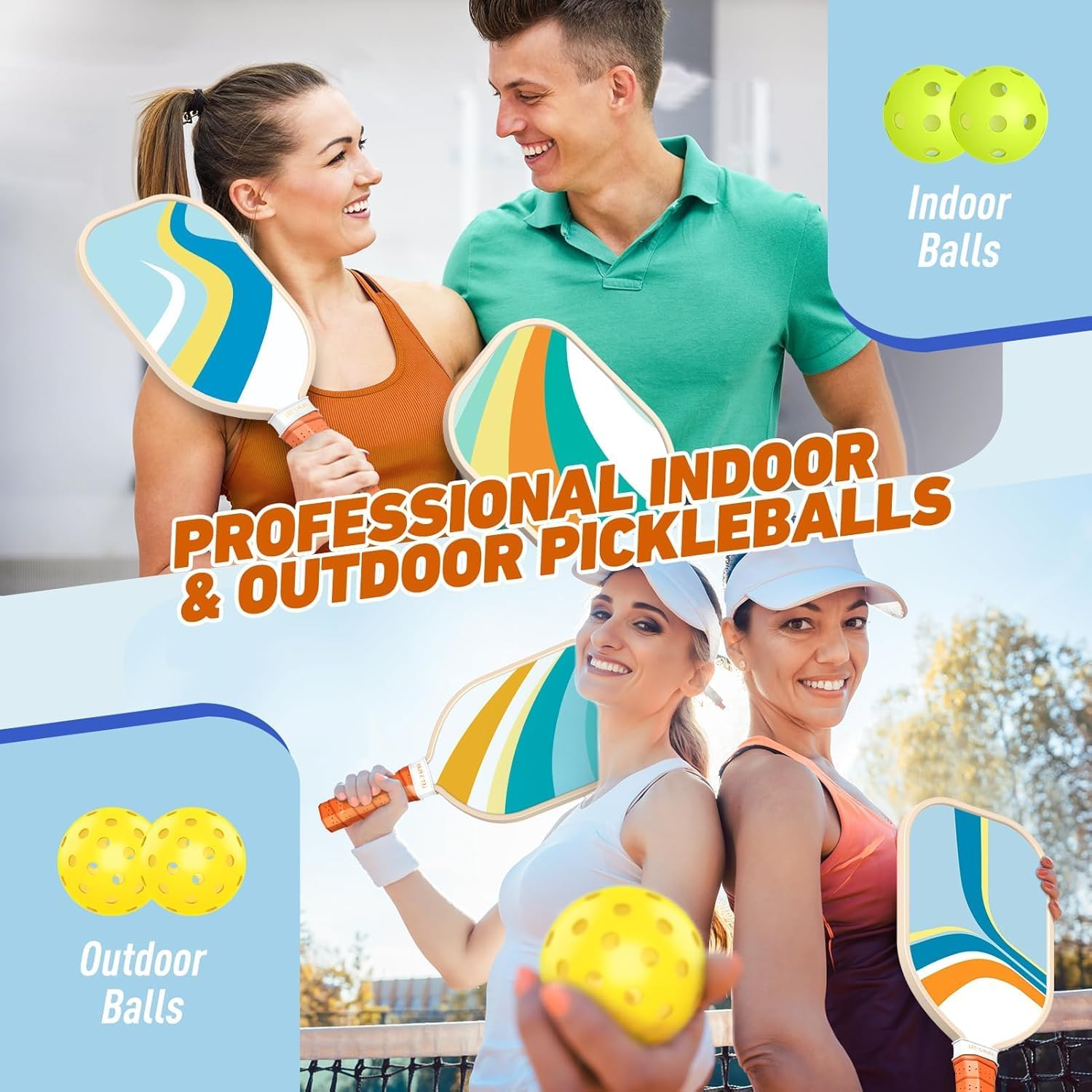 Pickleball Paddles, Premium Wood Pickleball, Set with 4 Pickleball Balls and 4 Pickleball Paddles, Ergonomic Cushion Mesh Storage Bag, Pickleball Paddles Pack Gifts for Beginner and Pro image number 5