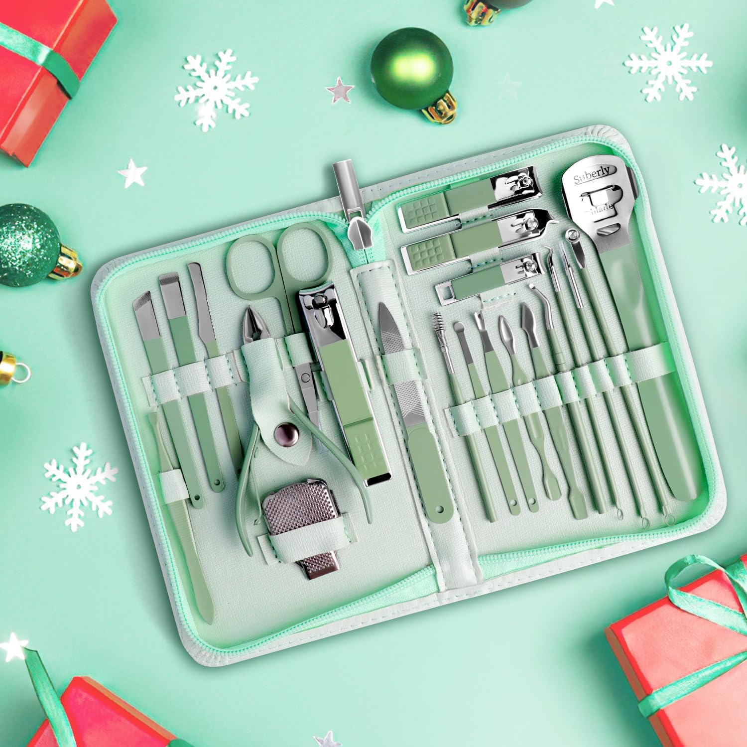 Manicure Set Pedicure Kit - 22 Pieces Stainless Steel Manicure Kit Professional Nail Clipper Set Pedicure Set, Nail Care Kit with Travel Case Green - Pale Green image number 6