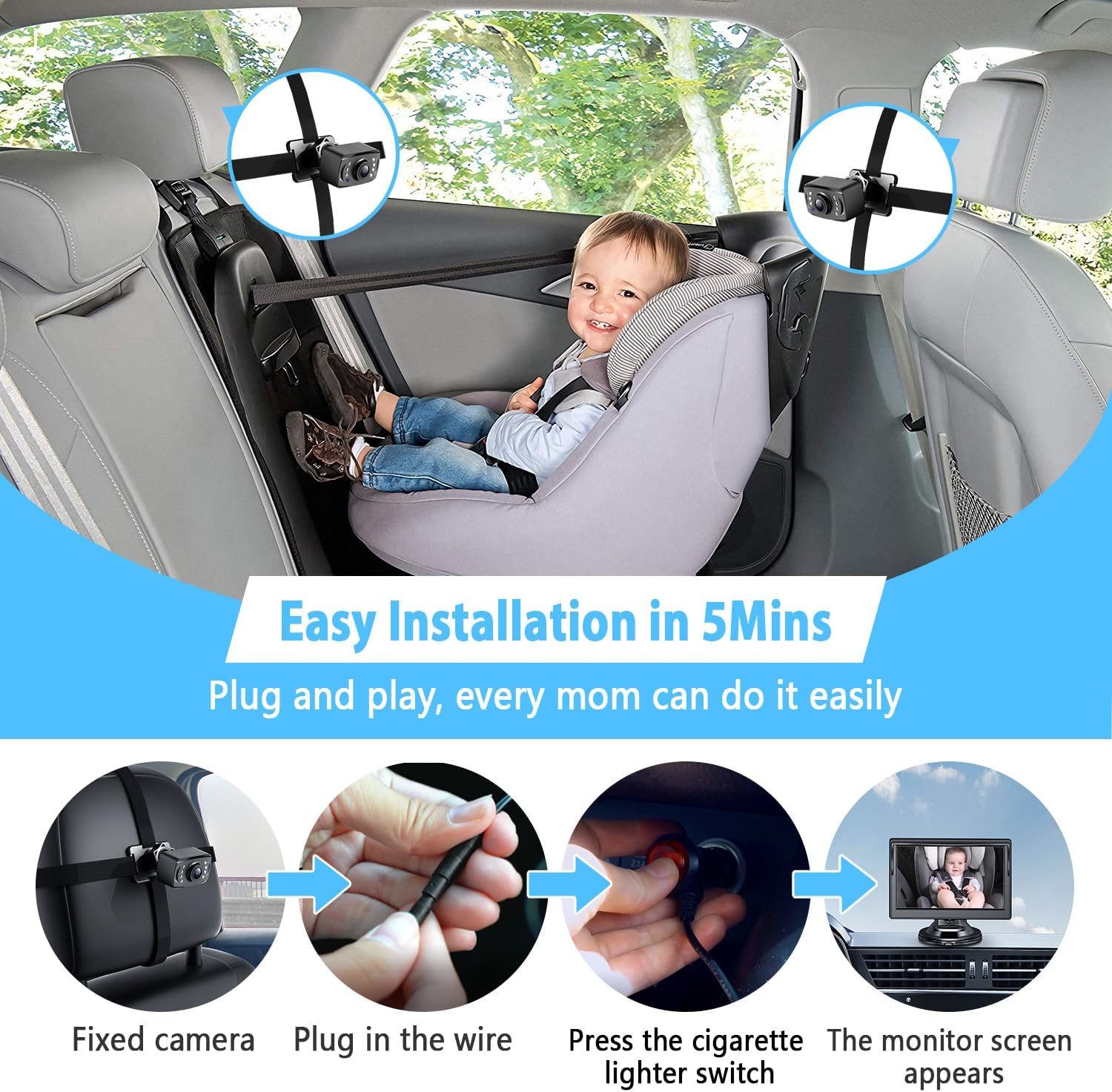 Itomoro Baby Car Camera with 5''HD Display, Car Camera for Baby with Night Vision Function Baby Backseat Camera to Observe the Baby'S Movements at Every Moment&hellip;