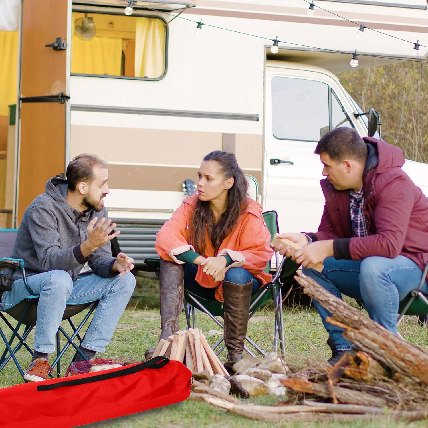 2Pcs Camping Chair Replacement Bags, 36.22X9.84 Inch Polyester Durable Outdoor Folding Chair Carry Bags with Shoulder Strap and Drawstring for Camping Hammock Yoga Mat Tripods (Red) image number 5