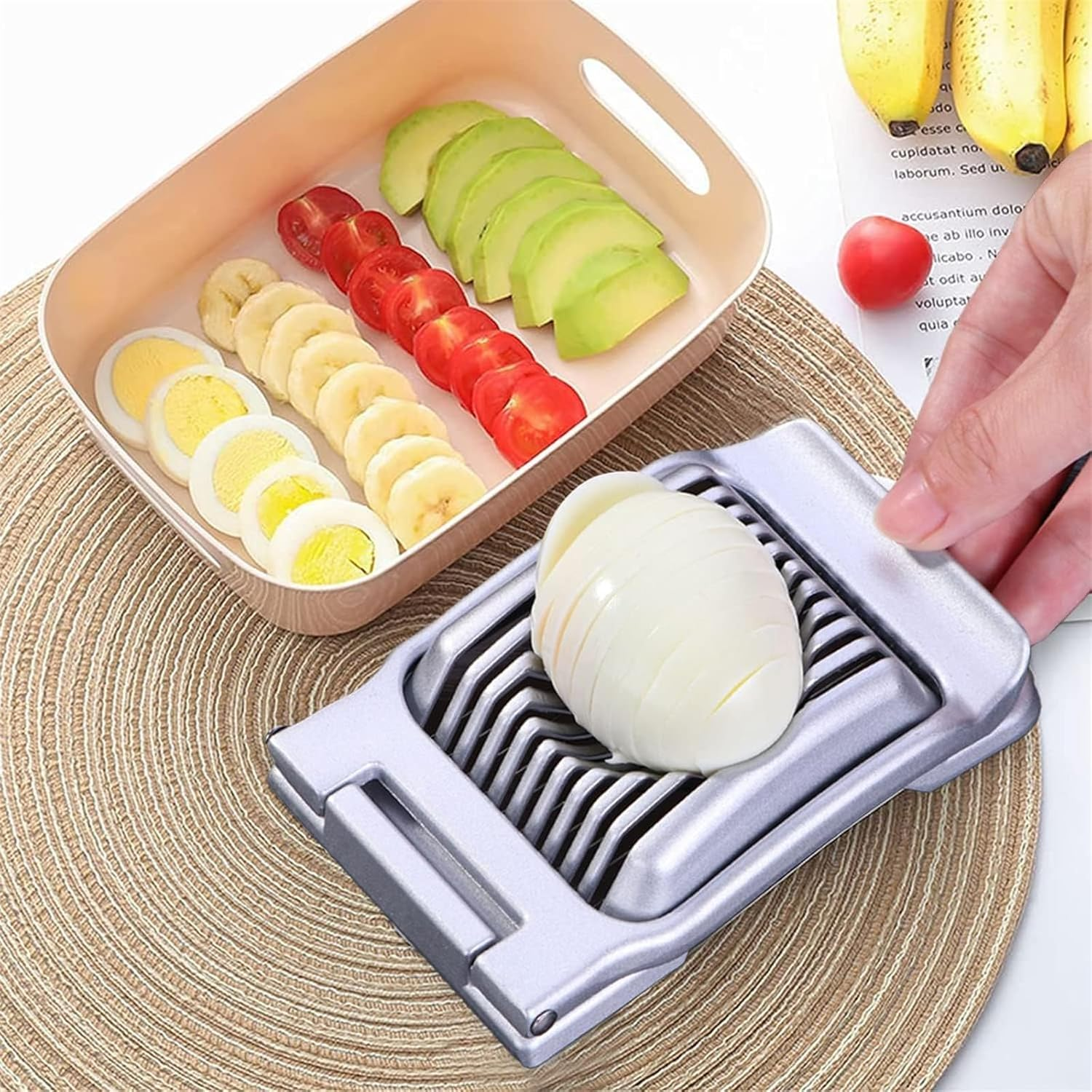 KAIAIWLUO Egg Slicer, Metal Egg Pieker, Egg Shaper for Boiled Eggs, Boiled Eggs, Cutting Kitchen Tool, Gadget, Stainless Steel Cutting Wire, Egg Divider for round and Oval Slices image number 2