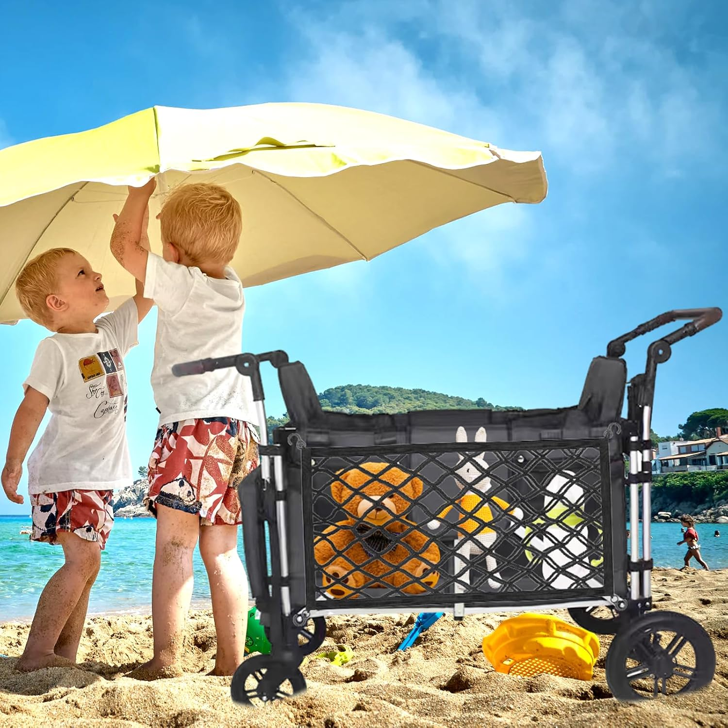 2Pcs Stroller Wagon Cargo Nets, Elastic Side Sling Stroller Mesh Organizer Bag with Hooks, Extra Storage Space for Baby Wagon, Accessories Compatible with Wonderfold All W-Series Models image number 3