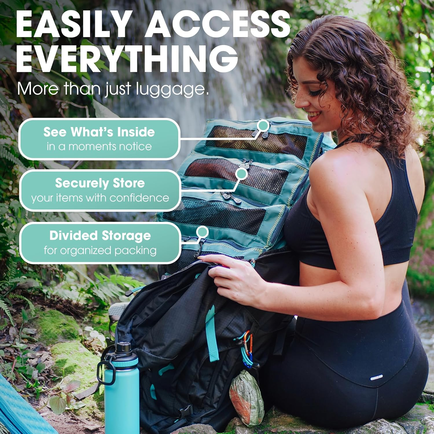 Pack Gear Suitcase Organizer | Pack More in Your Large or Carry on Luggage | Unpack Instantly with These Compression Packing Cubes for Suitcases | Hanging Shelf Organizer for Closet (Black) (Medium)