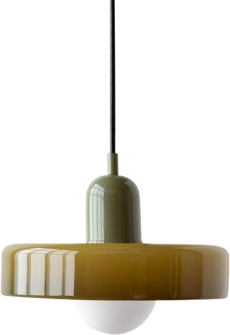 YPDTSNGV Simple Creative Chandelier,Green Glass Pendant Light, Mid Century Modern Hanging Light,Vintage Farmhouse Coastal Hanging Ceiling Lamp,For Kitchen Island Study Room Living Room Bar(Tawny+Green - Green image number 7