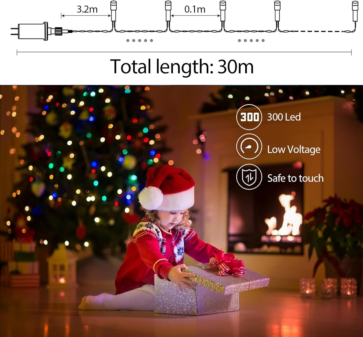 Christmas Lights 30M 300Led,Waterproof Christmas String Lights with 8 Modes Dimmable,Multi Colour LED Fairy Lights for Xmas Holiday Party Wedding,Halloween Decor Outdoor image number 1