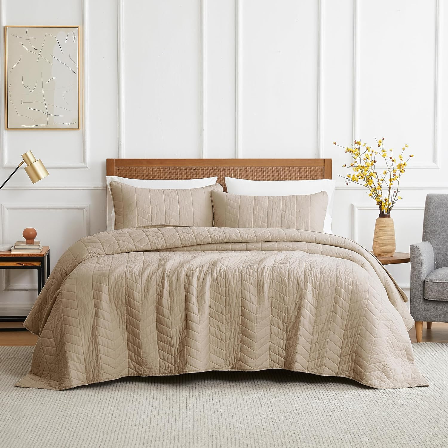 Palassio Green Cotton Quilt Queen Size Bedding Sets with Pillow Shams, Olive Lightweight Soft Bedspread Coverlet, Sage Quilted Comforter Bed Cover for All Season, 3 Pieces, 90X96 Inches