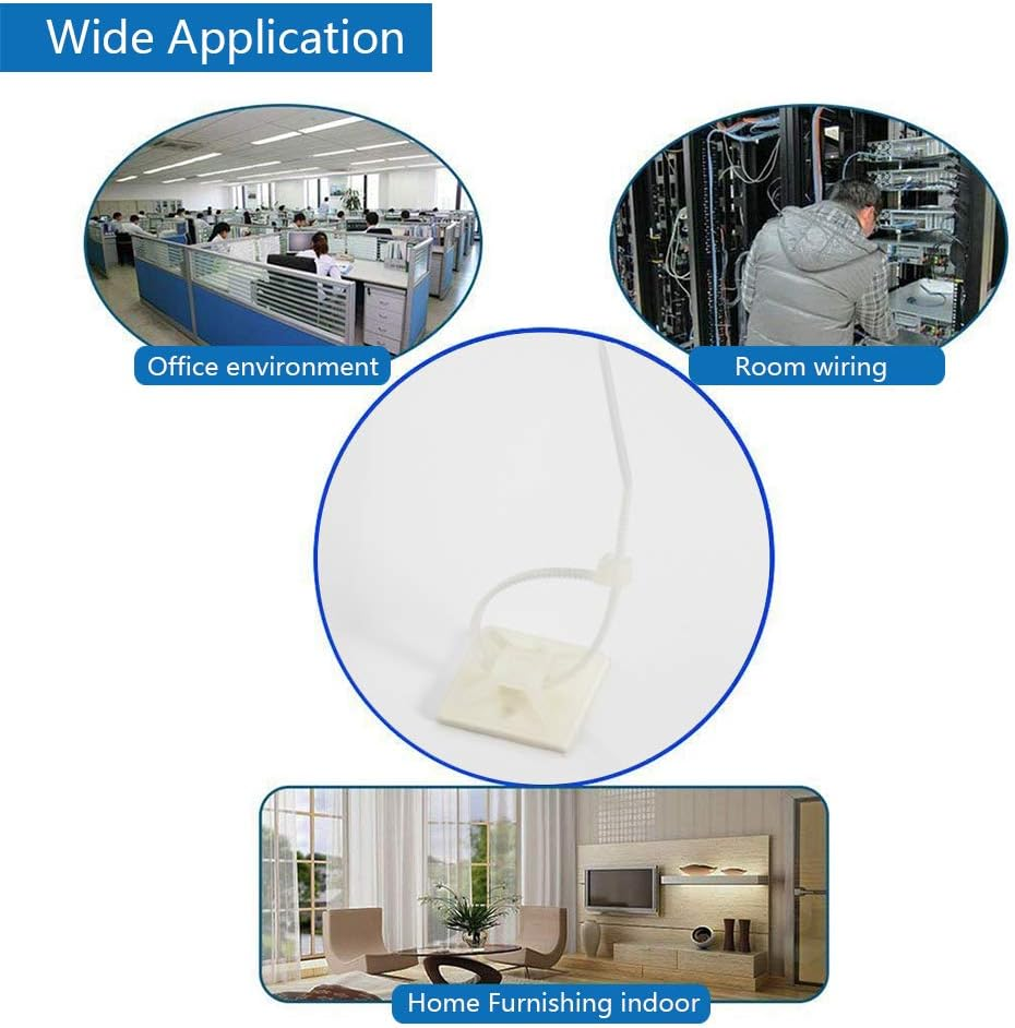 Self Adhesive Cable Tie Mounts - 3M Strongly Adhesive-Backed Zip Tie Base Holders for Home, Office Cable Wire Management(21Mm X 21Mm, White, 100Pack) image number 6