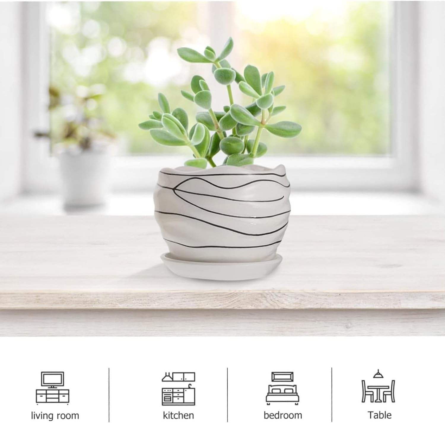 3-Piece Set. Large, Medium, and Small. Ceramic Striped Flower Pots. Home Plant Decoration. Elegant Ceramic Flower Pots. image number 4