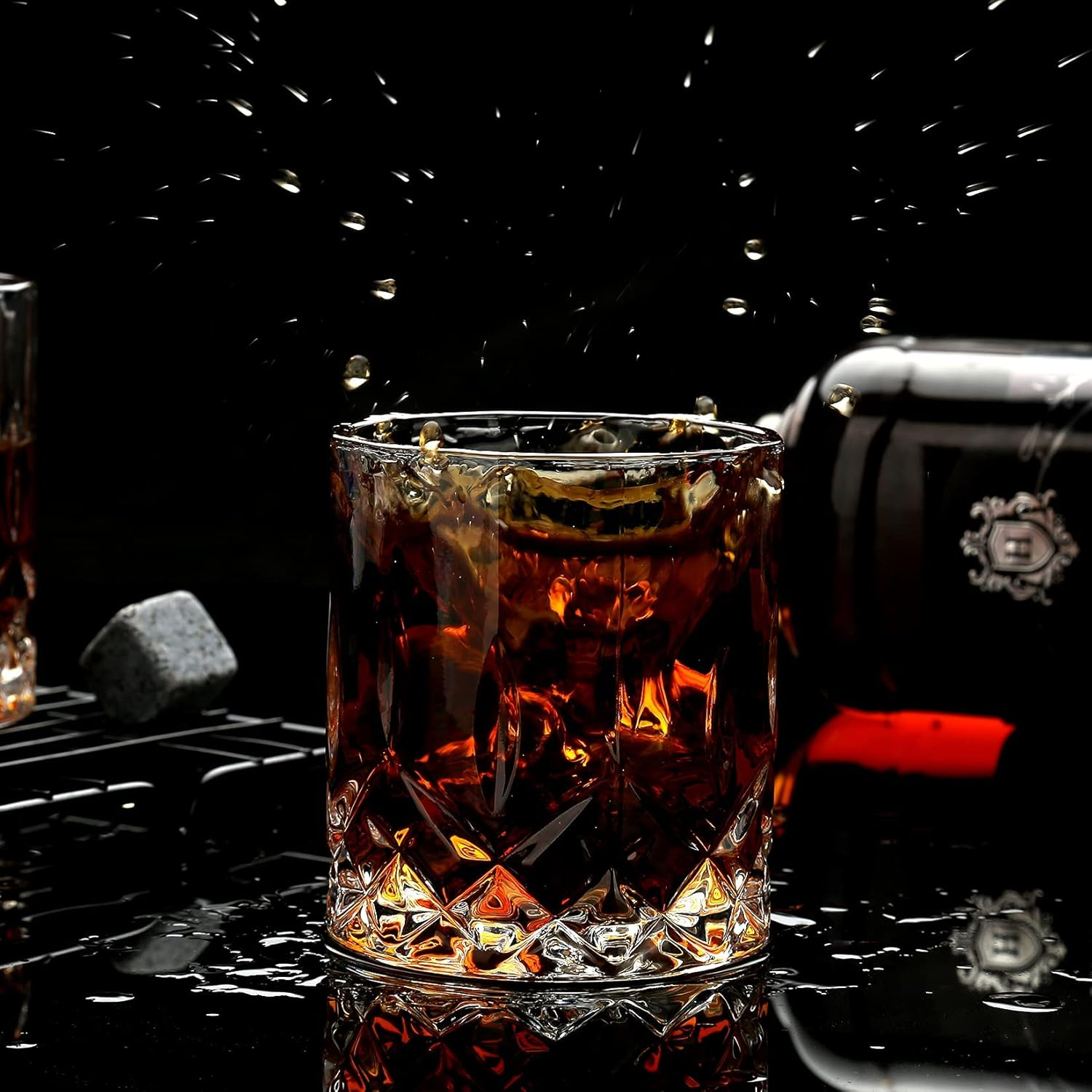 Whiskey Stones Gift Set - Whiskey Glass Set of 2 - Granite Chilling Whiskey Rocks - Scotch Bourbon Whiskey Glass Gift Box Set - Best Drinking Gifts for Men Dad Husband Birthday Party Holiday Present image number 4