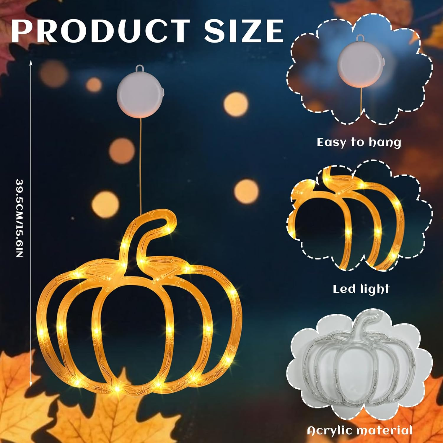 Autumn Decoration Window Lights, Autumn Decoration Pumpkin Maple Leaf with LED Light, Halloween Decoration Pumpkin Window Decoration with Suction Cup, Autumn Decoration Indoor Fairy Lights for Autumn image number 3