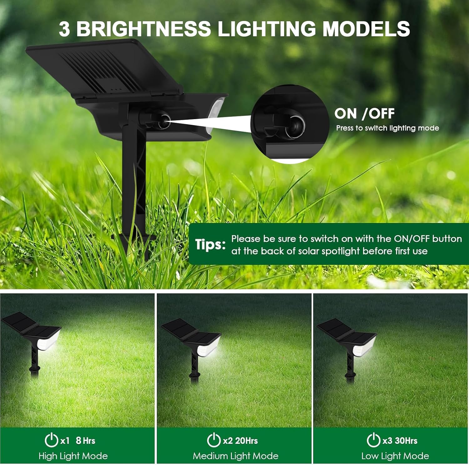 XIULIUU Solar Spot Lights Outdoor, 2 Pack Landscape Spotlights with 3 Lighting Modes, IP65 Waterproof, 2-In-1 Auto On/Off Solar Powered Flood Lights for Yard Garden House Garage Pathway (Cool White) image number 2