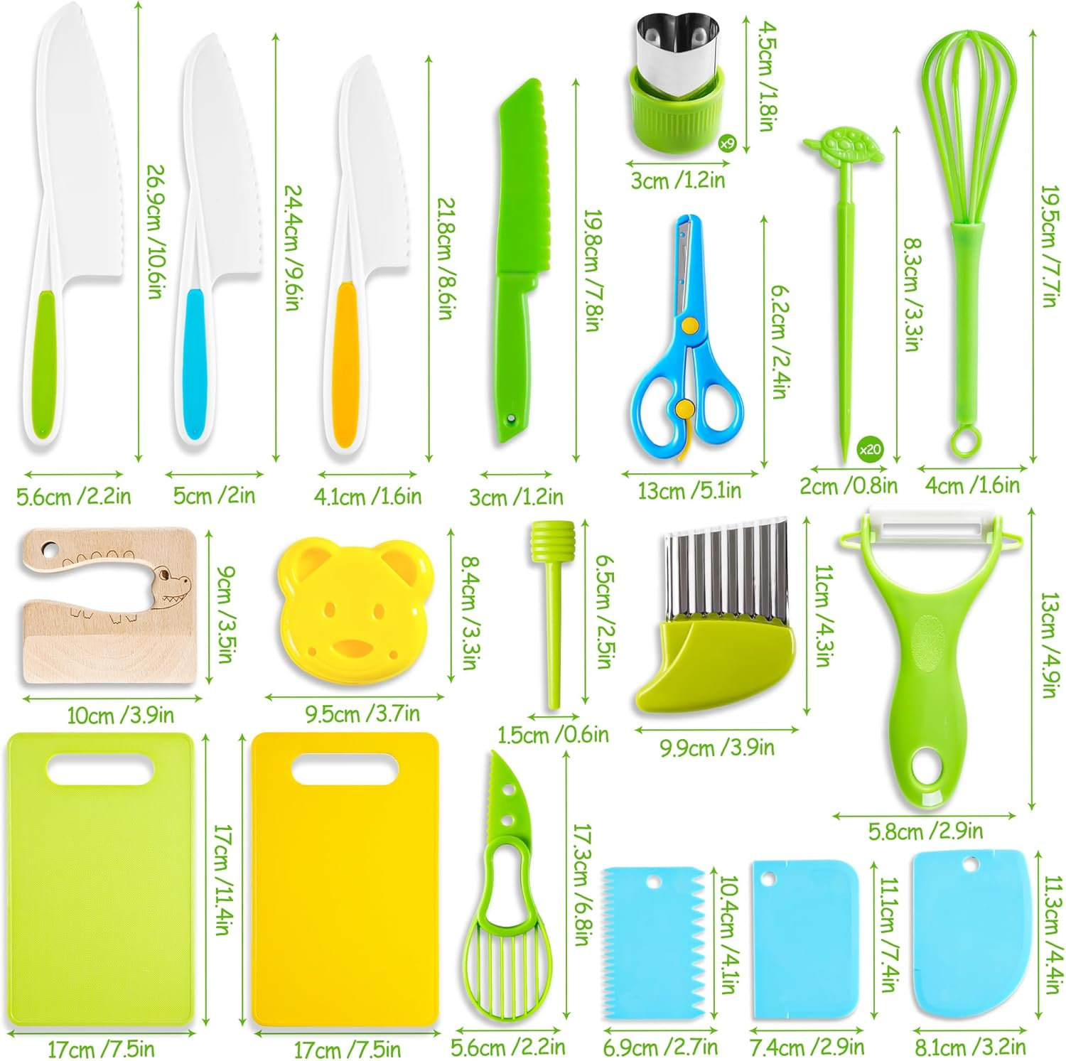 Kids Knife Set for Real Cooking: 46 Pcs Montessori Kitchen Tools for Toddlers, Gifts Toy for 2 3 4 5 6 7 8 9 10 Year Old Boys Girls Birthday Christmas image number 6