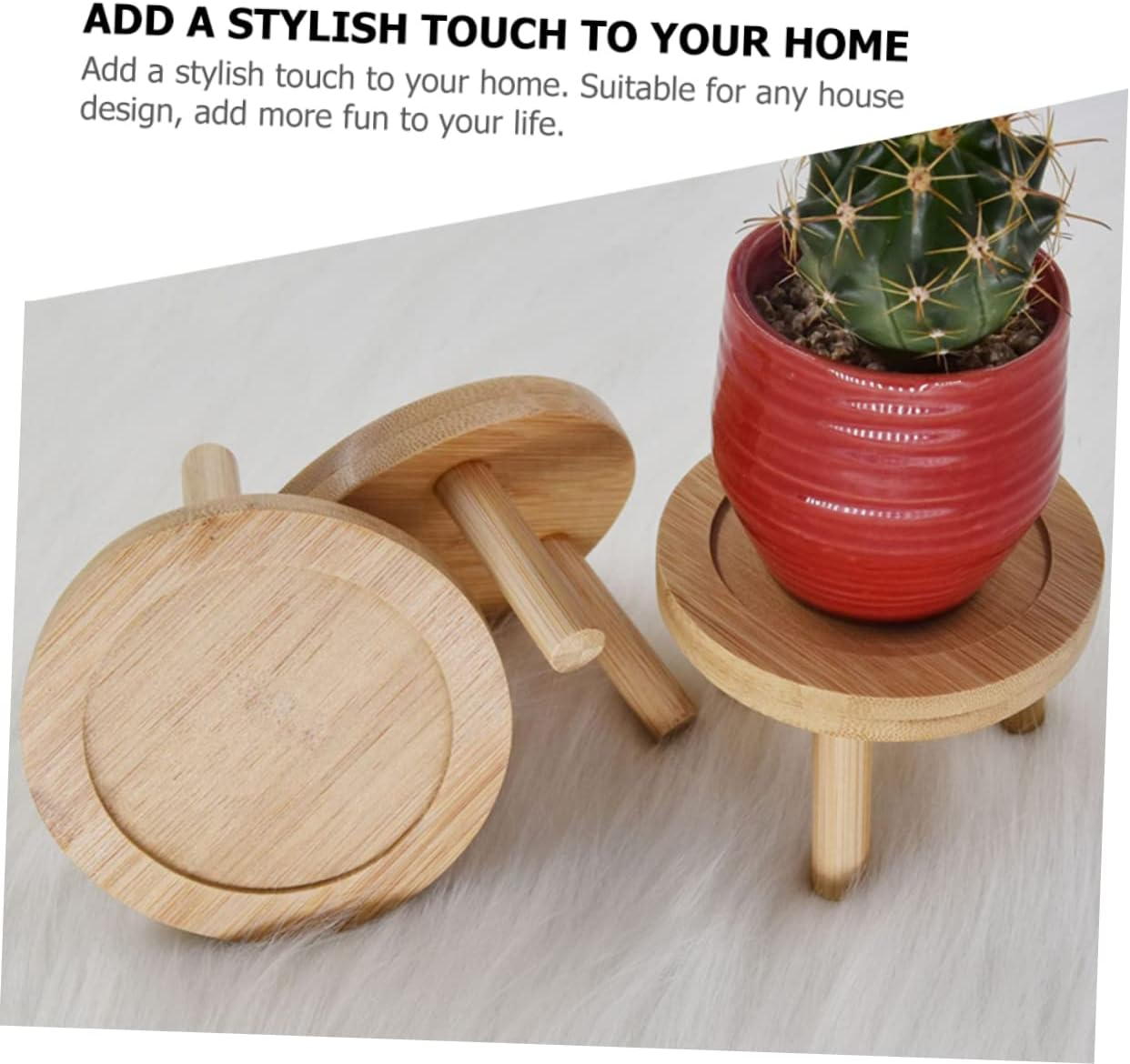 BESPORTBLE Bamboo Plant Saucer Pot Tray 2Pcs for Succulent Cactus Planters Indoor Outdoor Water Drainage Holder with Random Inner Diameter, Natural Bamboo Flowerpot Base for Home Gardening image number 3