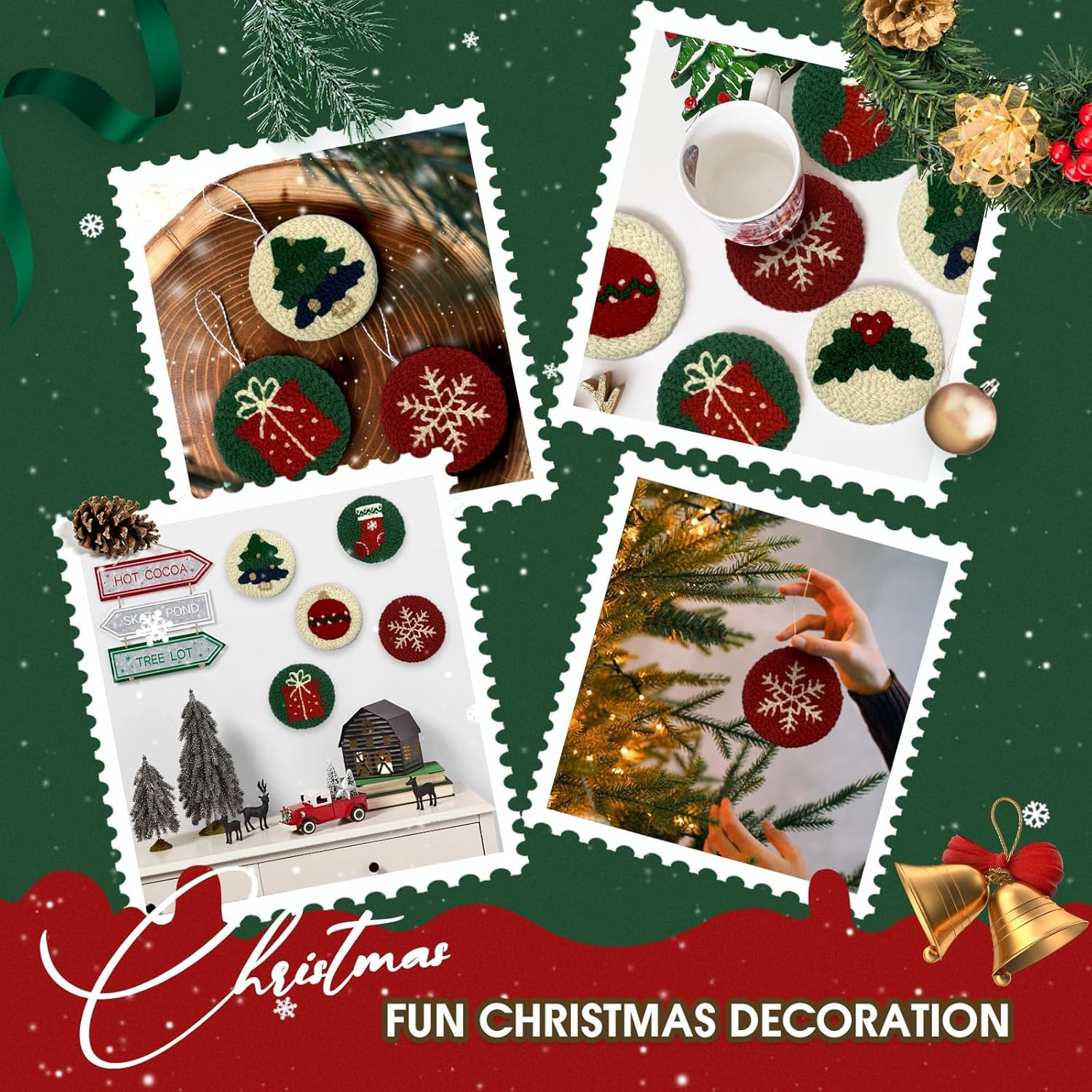 Yuegool 6PCS Christmas Punch Needle Coaster Kit,Easy DIY Embroidery Set for Beginners, Kids & Adults with Patterns, Tools, Yarns, Hoop, Instructions & Coaster Holder image number 5