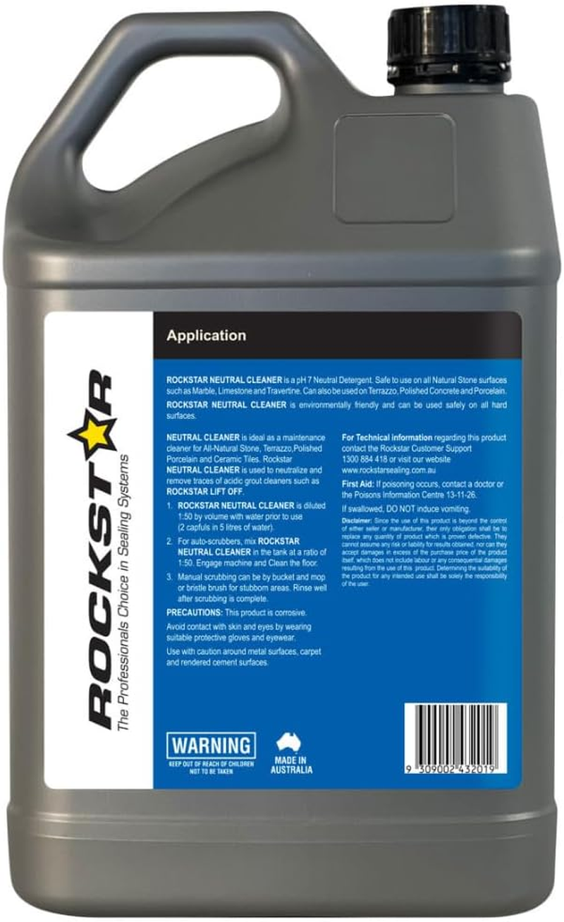 Rockstar NEUTRAL CLEANER 5L, Fully Biodegradable Ph Neutral. Maintain Sealed Natural Stone, Concrete, Terrazzo, Sandstone & Glazed Ceramic Tiles - Excellent for Daily Stone, Grout & Tile Cleaning image number 1
