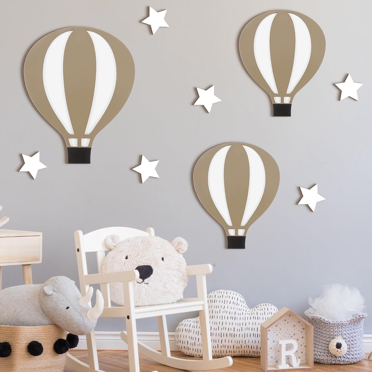 Soaoo 9 Pcs Hot Air Balloon Decorations Nursery Wall Decor Boho Wooden Sign Baby Shower Decorations for Bedroom Classroom Playroom Wall Art image number 3