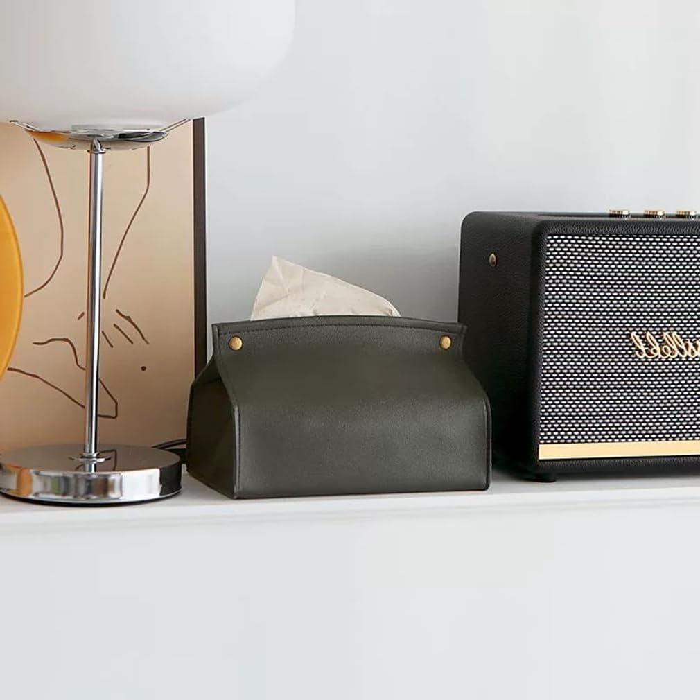 Leather Tissue Box Cover Holder, Refined Modern PU Leather Tissue Box Holder Rectangular Tissue Box Covers for Kleenex, Napkin,Organizer Tissue Holder for Bathroom Car Home Office image number 1