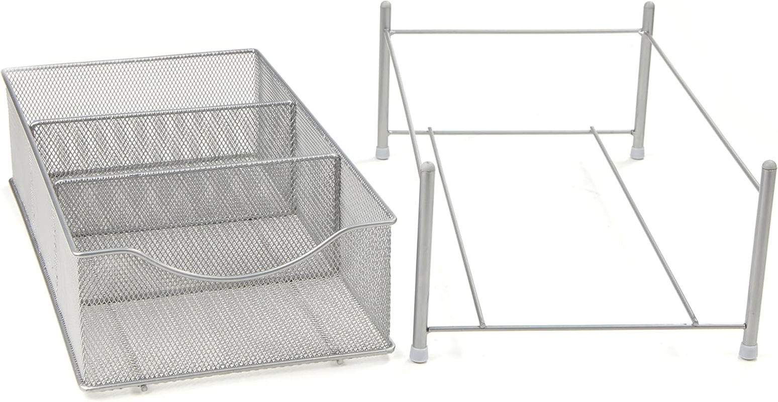 Mind Reader Accessory Organizer, Supply Storage, Makeup, Crafts, Office, Kitchen, Metal Mesh, 15.5" L X 9.38" W X 5.4" H, Silver image number 2