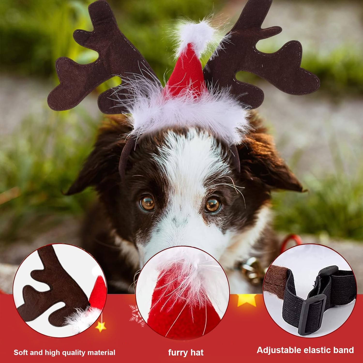 Christmas Pet Headband Dog Cat Reindeer Antlers Headband for Pet Dog Christmas Headdress for Dogs for Costume Outfit for Dogs Cats image number 3