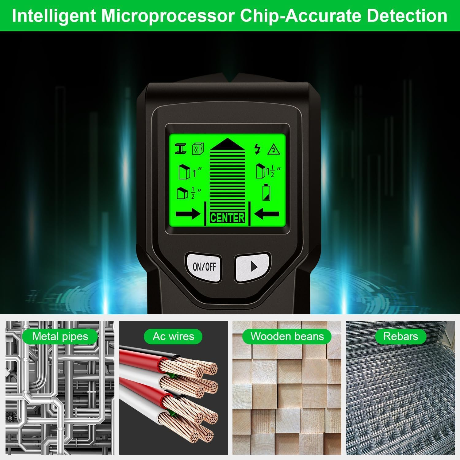 Stud Finder Wall Scanner- 3 in 1 Wall Scanner Handheld Stud Sensor,Intelligent Microprocessor Chip and HD LCD Display,Edge Finder for Metal Wood Detector (Batteries Not Included image number 4