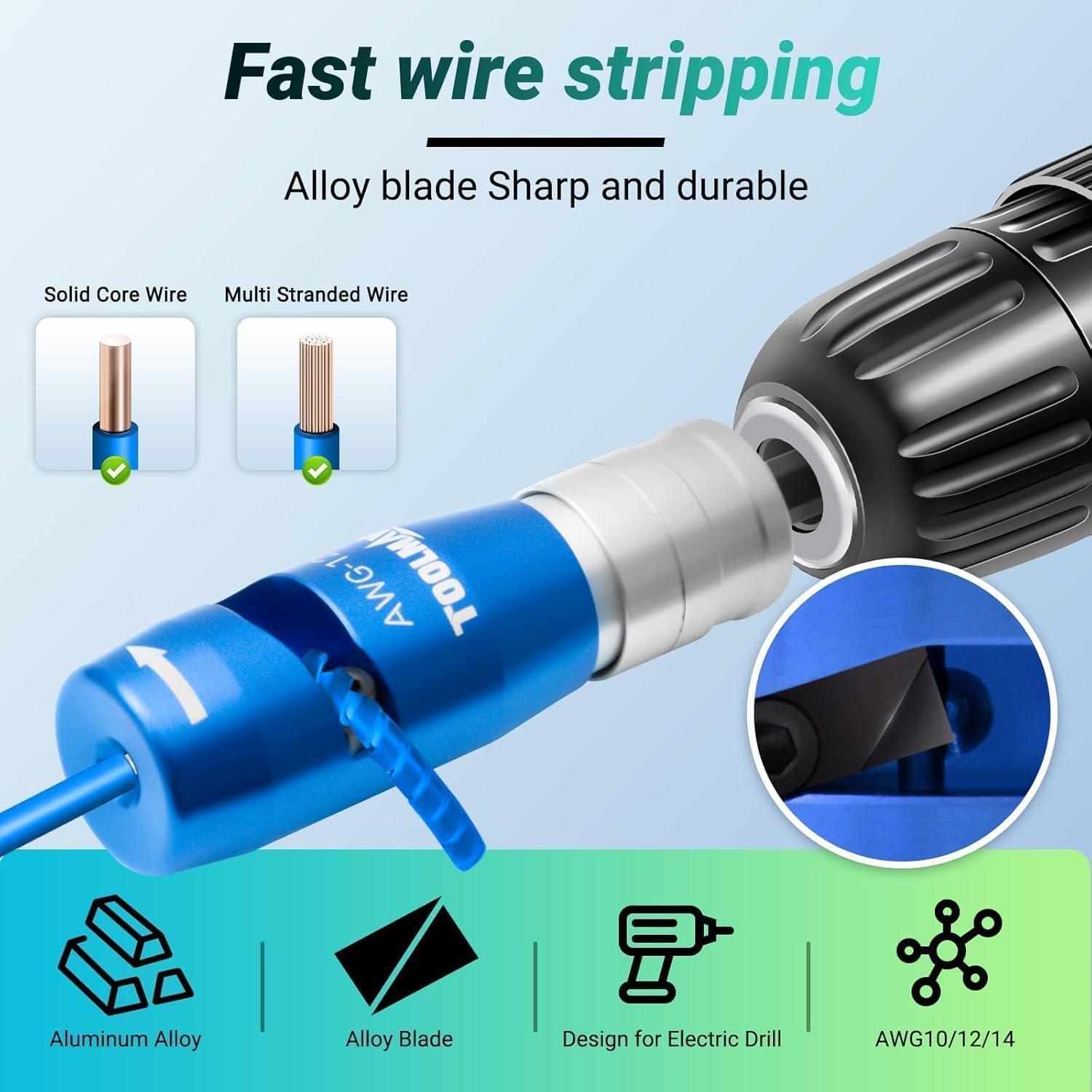 2 Pcs Wire Stripper and Twister for AWG,14-12-10 Gauge Electric Wire Stripper Wire Twister Tool for Drill Set 4In1 Professional Electrician Wire Twister Stripping and Twisting Tool(4Pcsawg) image number 4