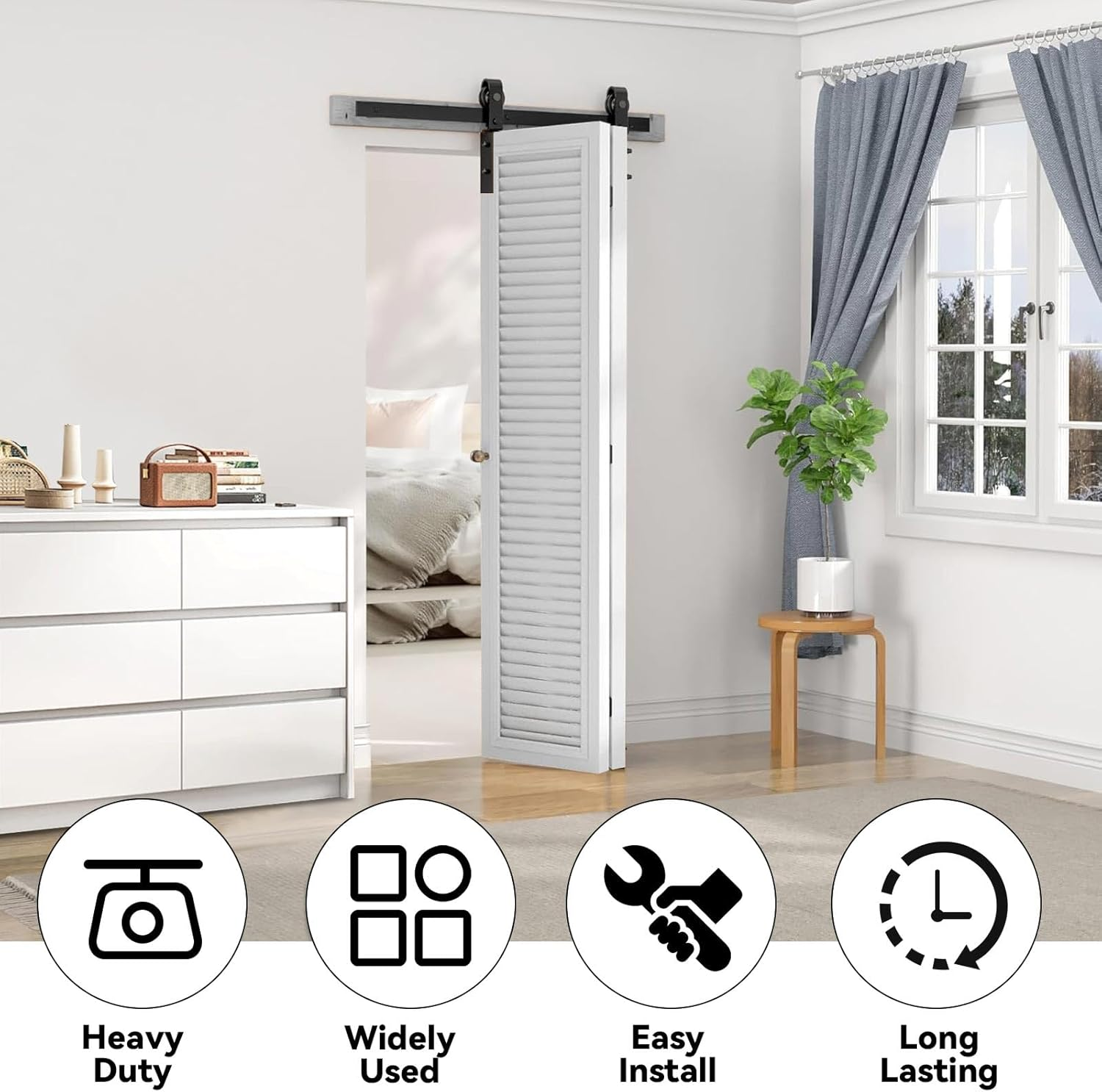 40IN/1M Bi-Folding Barn Door Hardware System, Bifold Barn Door Hardware Kit Bifold Door Hardware Bifold Closet Doors Bi Fold Door Hardware Kits Double Folding Doors for Closets, Bedrooms, Pantries image number 4