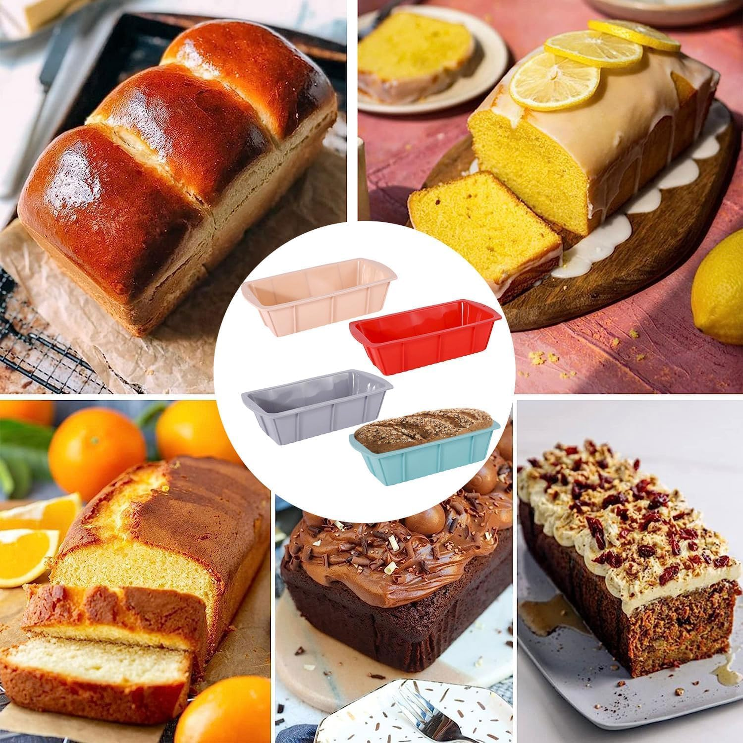 4Pcs Silicone Bread Loaf Pan for Baking Nonstick Small Toast Cake Bakeware 8.86 Inch Rectangle Mould DIY Handmade for Homemade Cakes, Breads, Meatloaf and Quiche image number 1