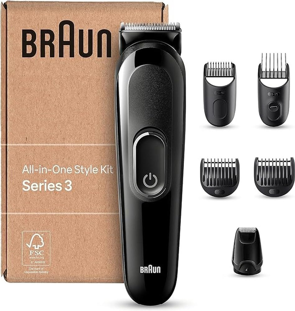 Braun All-In-One Trimmer Set 3, 6-In-1 Multigroom, Beard Trimmer, Hair Trimmer for Face, Head and Body, 50 Minutes Battery, 14 Lengths (3-21 Mm), Waterproof, MGK3420, Black image number 6