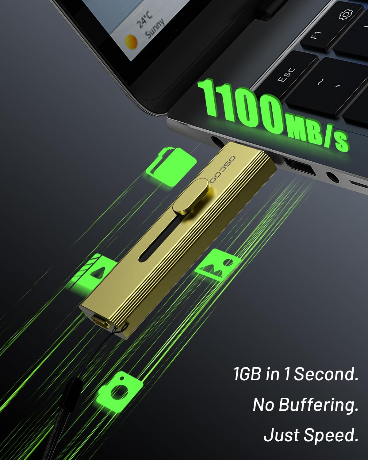 2TB Portable SSD, USB 3.2 Gen 2 External Solid State Drive, up to 1100Mb/S, Dual USB-C & USB-A Ports, Push-Pull Design, Compatible with Iphone 15/16, Android, Mac, Windows, Laptop image number 4