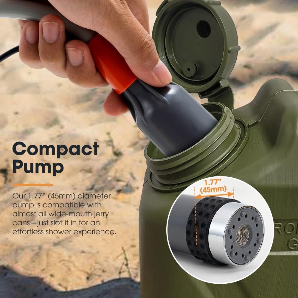 San Hima Portable Camping Shower with Rechargeable Lithium Battery with Two Changeable Showerhead, 2.5-3.5L/Min Lightweight Easy Operation Shower with Pump & Mesh Filter for Outdoor Camping image number 3