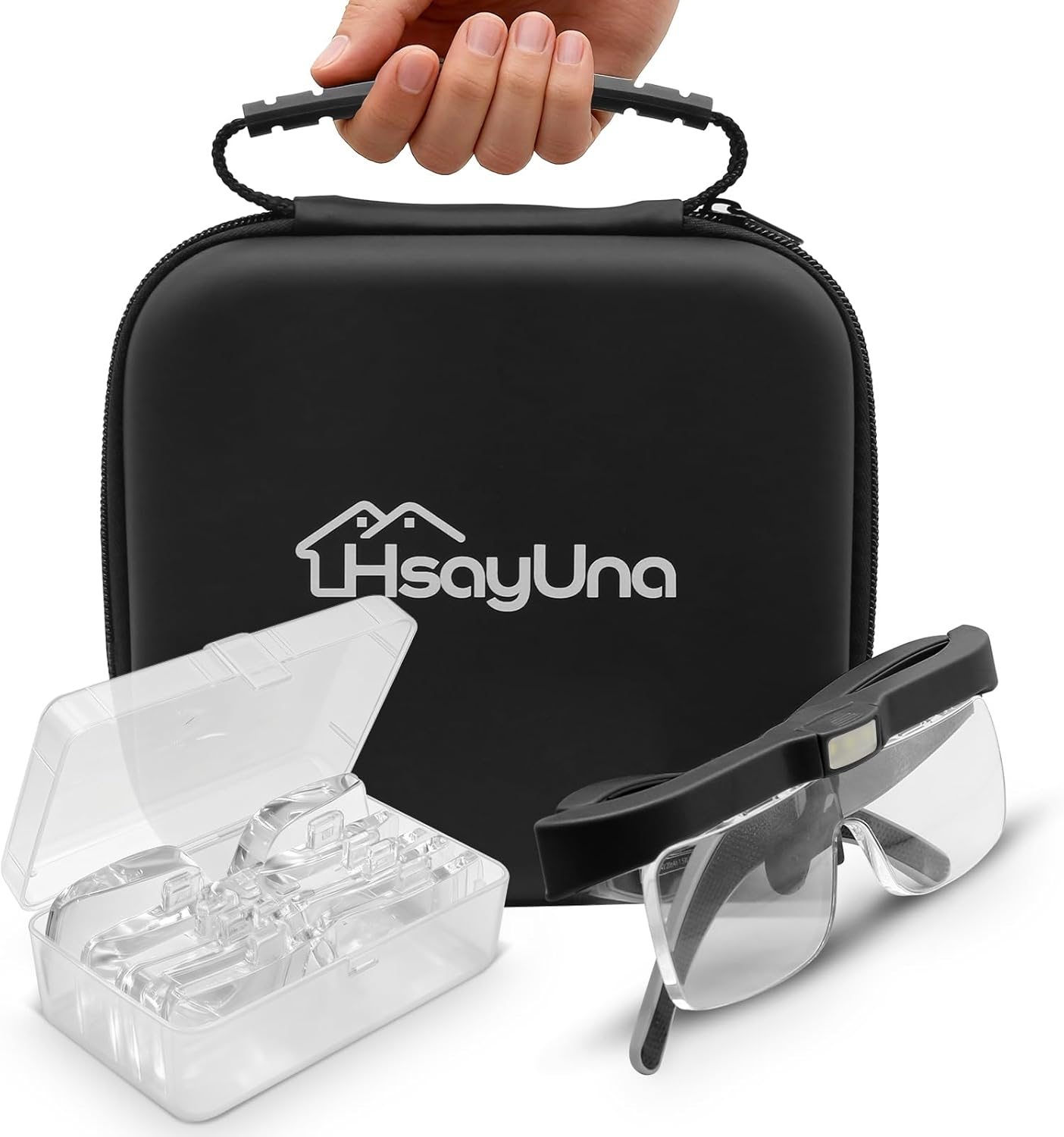 Magnifying Glass with Light Hands Free, Rechargeable Magnifying Glasses Headset with 5 Detachable Lenses Magnifier for Close Work, Reading, Jewelry Making Crafts