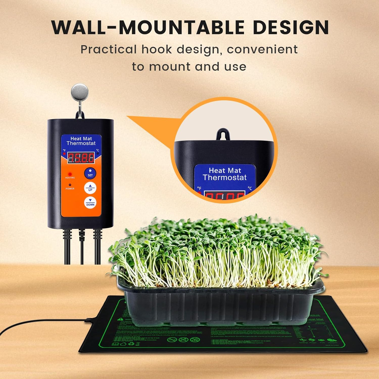 Lamptobe Digital Thermostat Controller, Heat Mat Thermostat Controller, Heating Cooling Mode, Reptile Thermostat Outlet for Aquarium, Carboy Homebrew, Breeding, Fermenter, Seed Germination image number 2