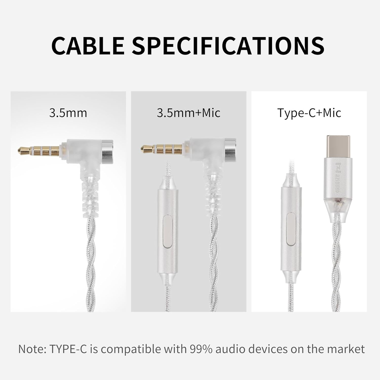 HZSOUND White Snow In-Ear Monitor Earbuds, 10Mm LCP+PU Driver, Hifi IEM Cable Earbuds with Detachable 2-Pin Cable for Music, Gaming, Phone Calls, Show Stage (No Microphone, USB-C) image number 2