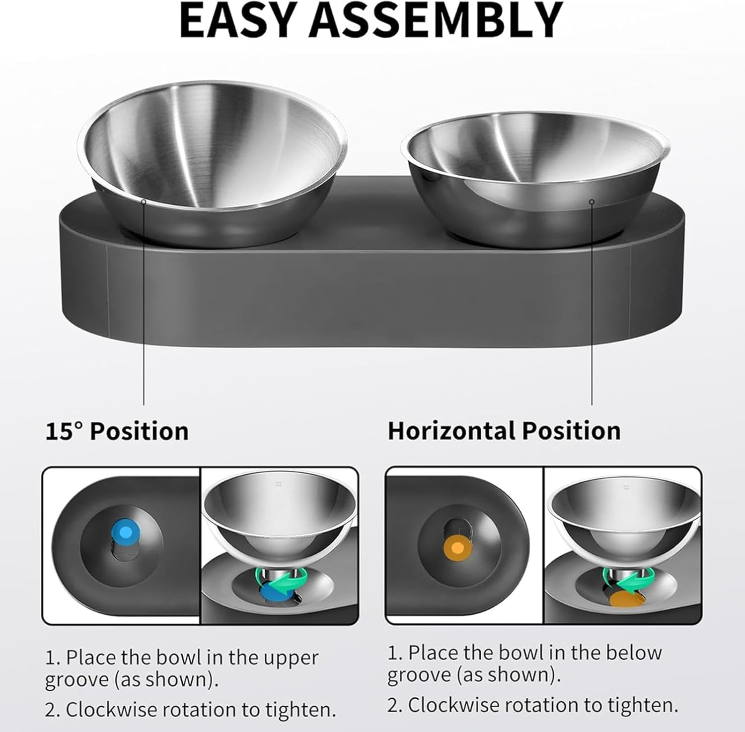 Raised Dog Cat Food Bowl 304 Stainless Steel, PRENDIEEN Elevated Pet Food and Water Bowl Dishes, Elevated Cat Bowls, Non-Slip Tilted Cat Bowl No Spill image number 3