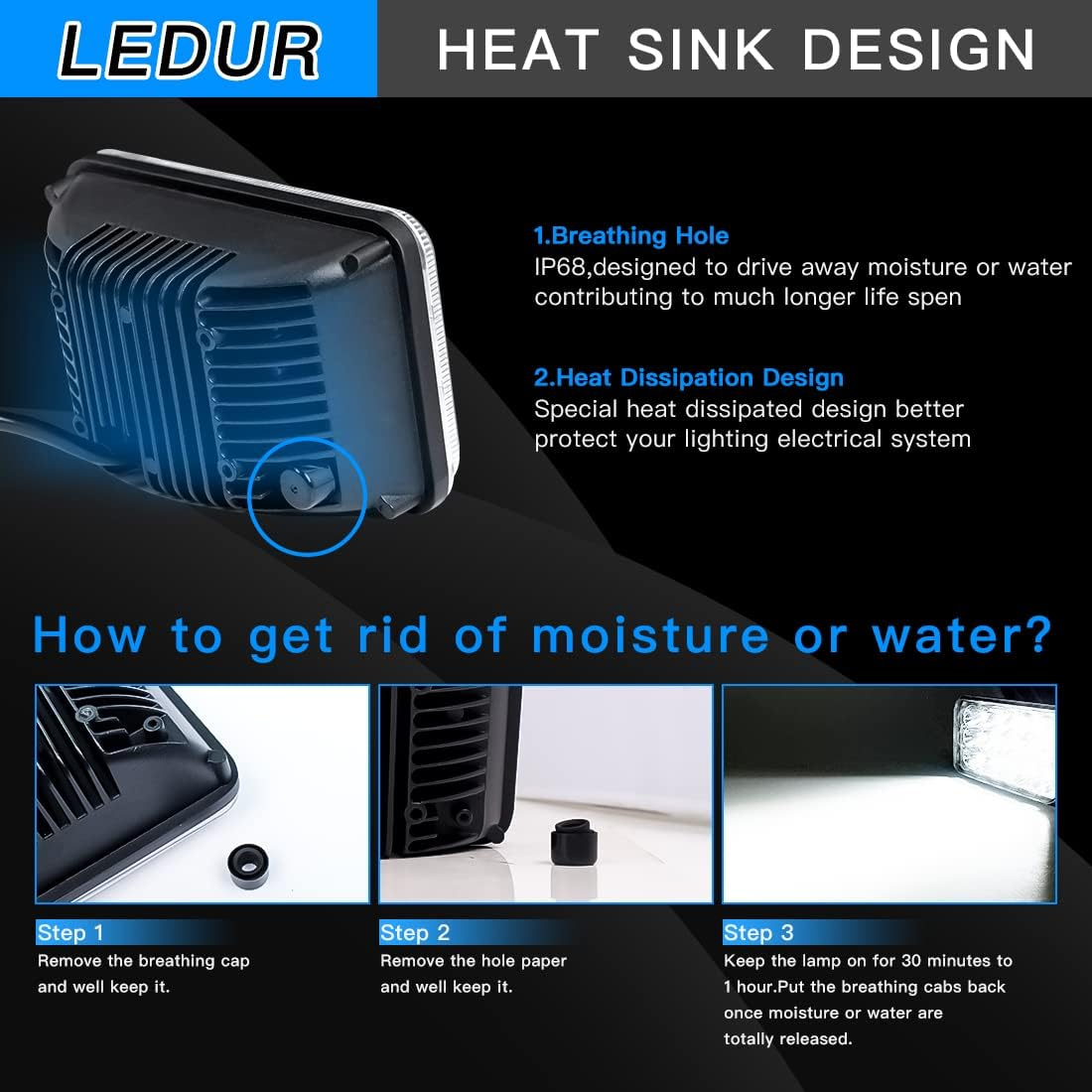 LEDUR 4X6 LED Headlight Dot Approved Hi/Lo Sealed Beam Replacement H4651 H4652 H4656 H4666 H6545 Compatible with Peterbilt Kenworth T600 W900 T800 Truck Peterbilt 379 S10 RV Freightliner image number 3