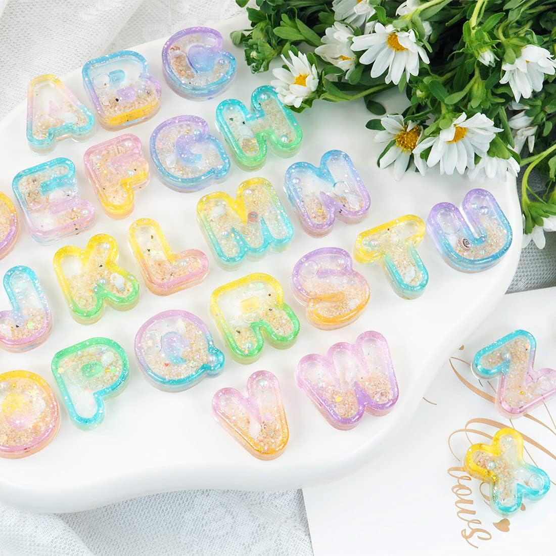Voyyphixa Alphabet Resin Molds Resin Shaker Molds Charms Epoxy Quicksand Silicone Casting Molds with 26PCS Seal Film for Keychain Jewelry Pendant DIY Decoration Art Craft (Quicksand Mold) - Quicksand Mold image number 6