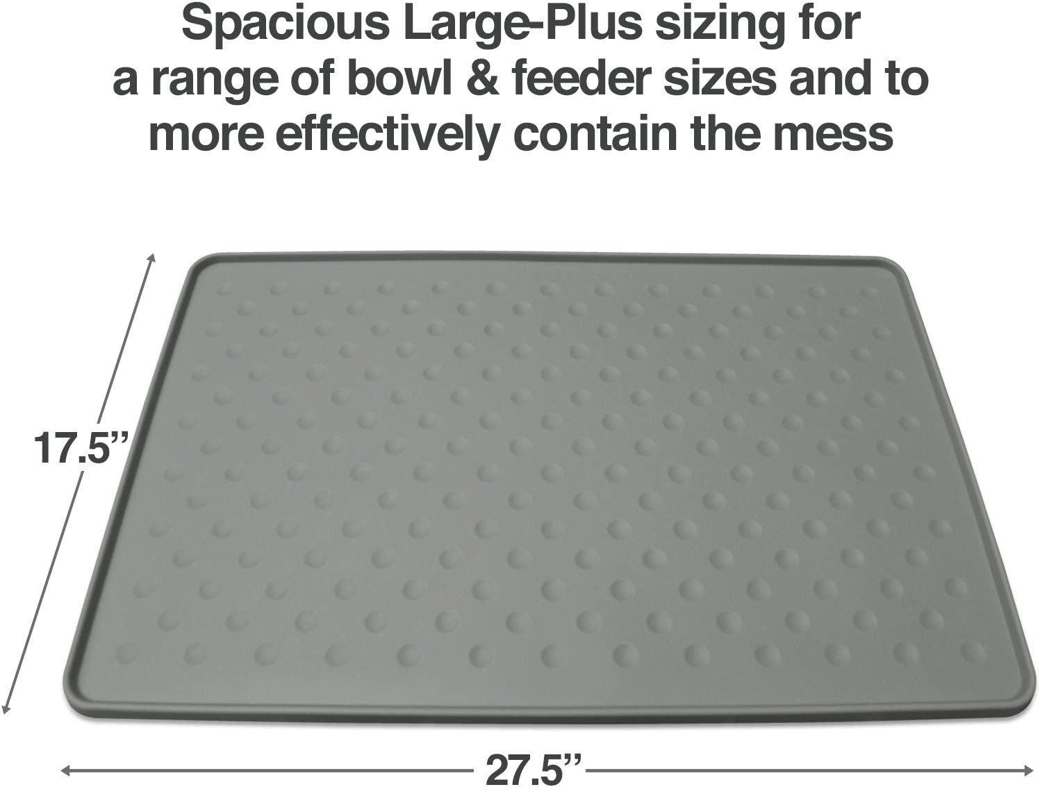 Petfusion Toughgrip Large plus Dog Food Mat [Just the Right Size before Getting Too Big @ 27.5 X 17.5]. Waterproof, Extra Tough FDA Grade Silicone, Grey image number 1