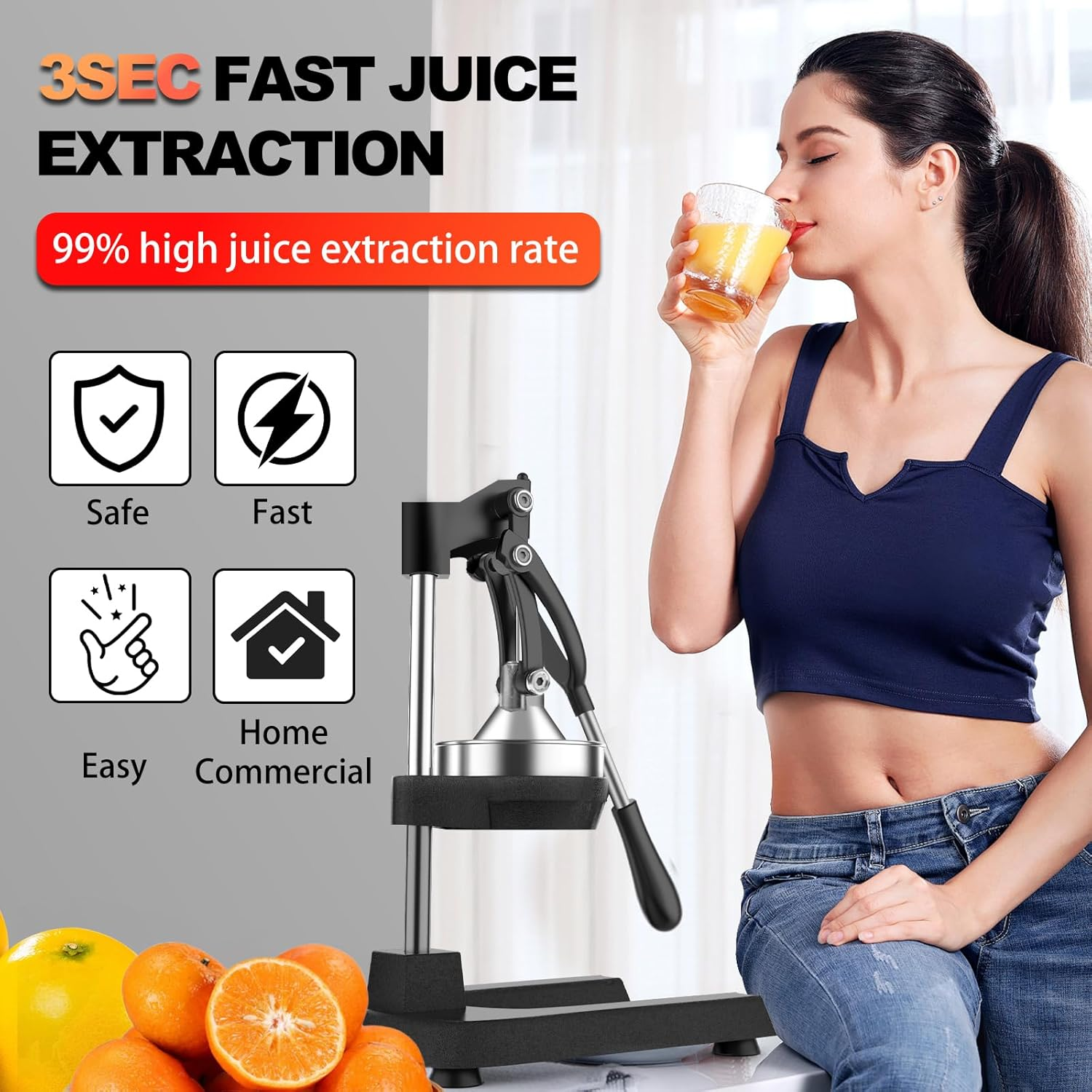 Cast-Iron Citrus Juicer, Chefville Professional Lemon Squeezer, Durable Hand Press with Comfortable Grip Handle and Hexagon Wrench，Easy to Clean & Stainless Steel Orange Juice Squeezer image number 2