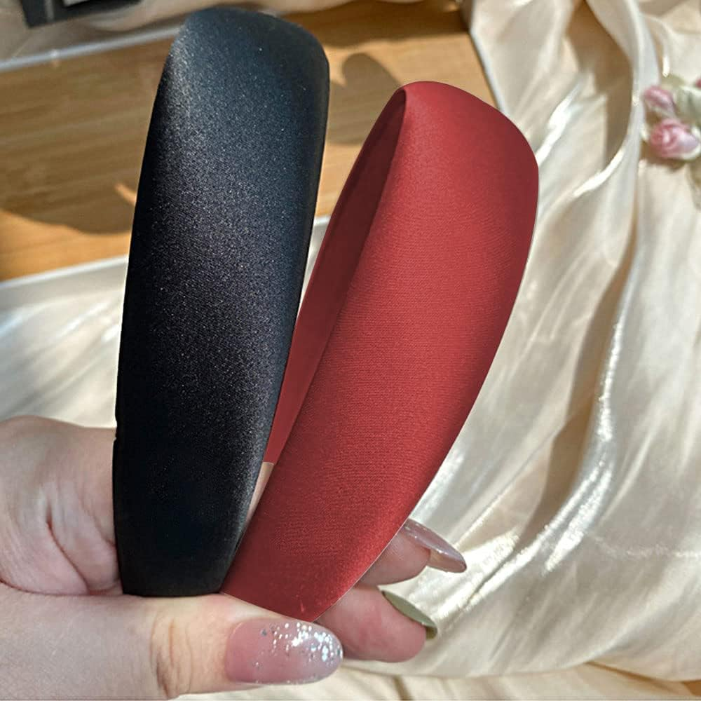 5 Piece Plain Satin Covering Turban Headband Fashion Hair Bands,Headwear Barrette Styling Tools Accessories with Solid Colors,Non Slip Hairband image number 5